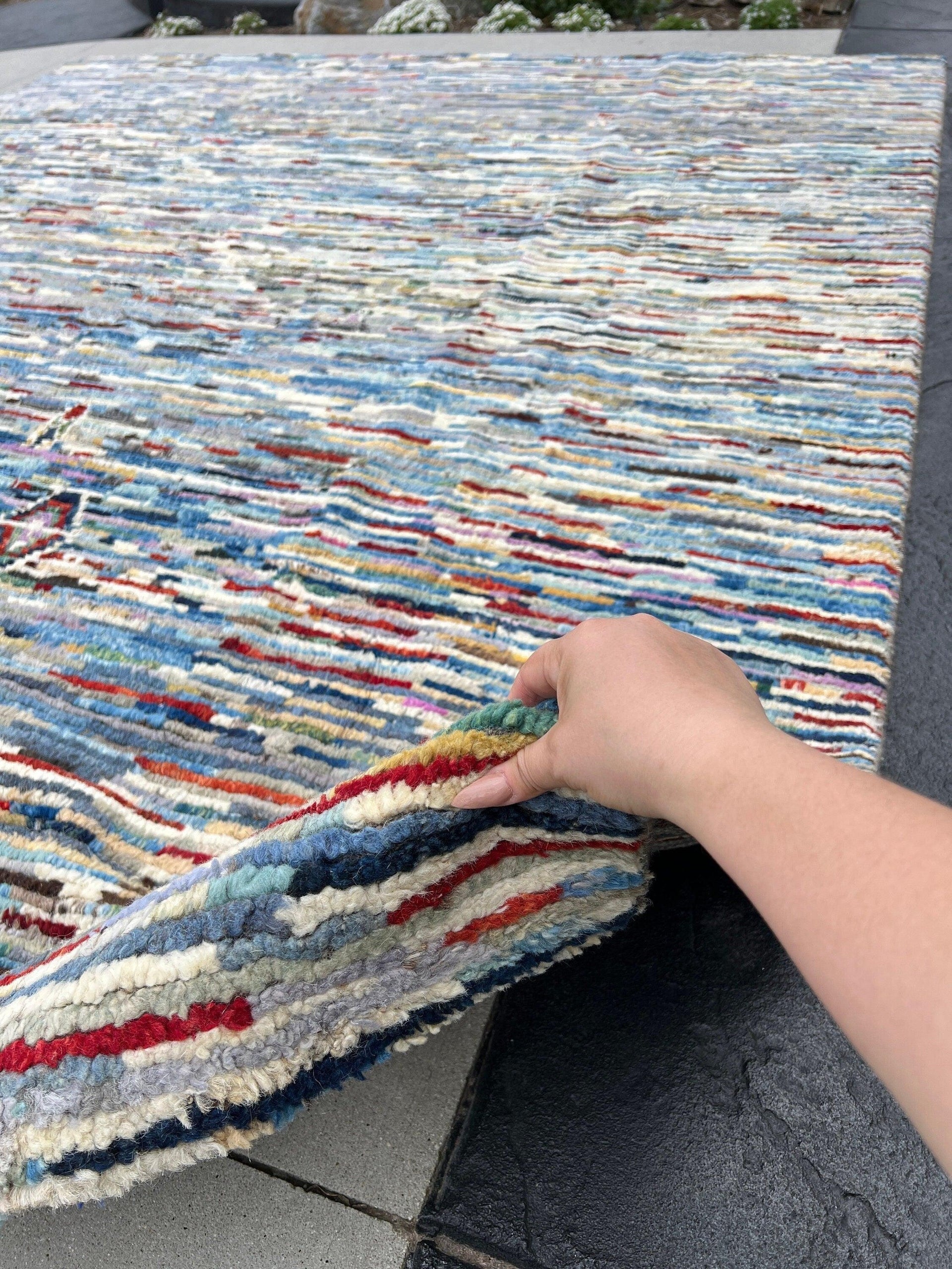 9x10 Handmade Afghan Moroccan Rug | Colorful Purple Blue Burnt Orange Grey Beige Black Green Ivory | Berber Beni Plush Tufted Turkish Wool