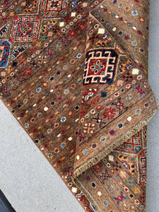 3x4 (90x120) Fair Trade Handmade Afghan Rug | Chocolate Brown Red Orange Blue Ivory White Cream Teal Peach Green | Hand Knotted Wool Persian