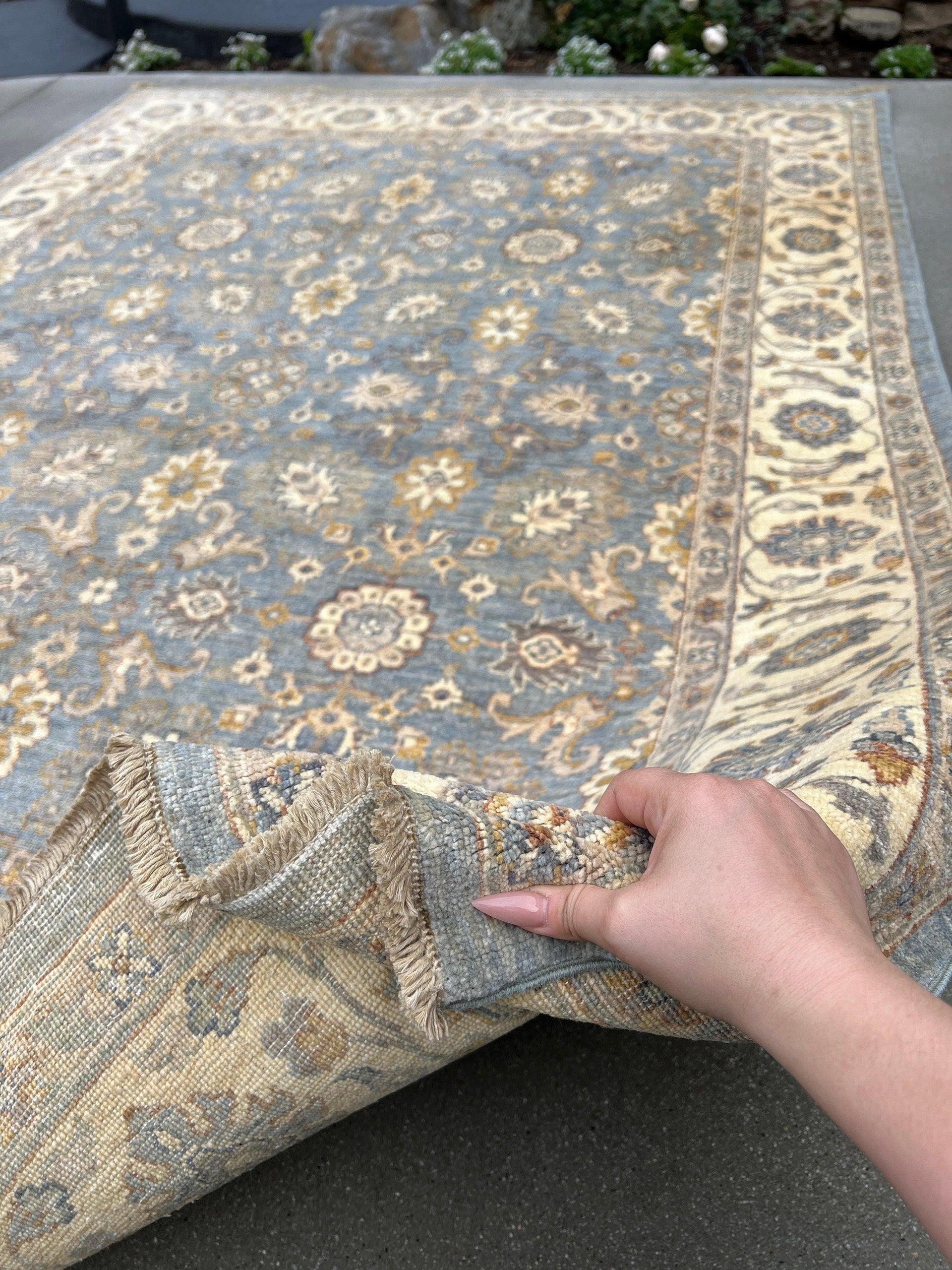 6x9 (180x275) Handmade Afghan Rug | Muted Neutral Grey Gray Beige Cream Yellow Gold Brown Boho Turkish Oushak Persian Tribal Floral Moroccan