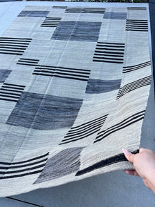 7x10 Handmade Afghan Kilim Rug | Neutral Charcoal Grey Black | Flatweave Flatwoven Wool Hand Knotted Modern Contemporary Abstract Industrial