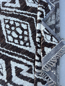9x11 Handmade Afghan Moroccan Rug | Brown Ivory White Cream Grey | Berber Beni Plush Turkish Wool Oushak Persian Hand Knotted Classic