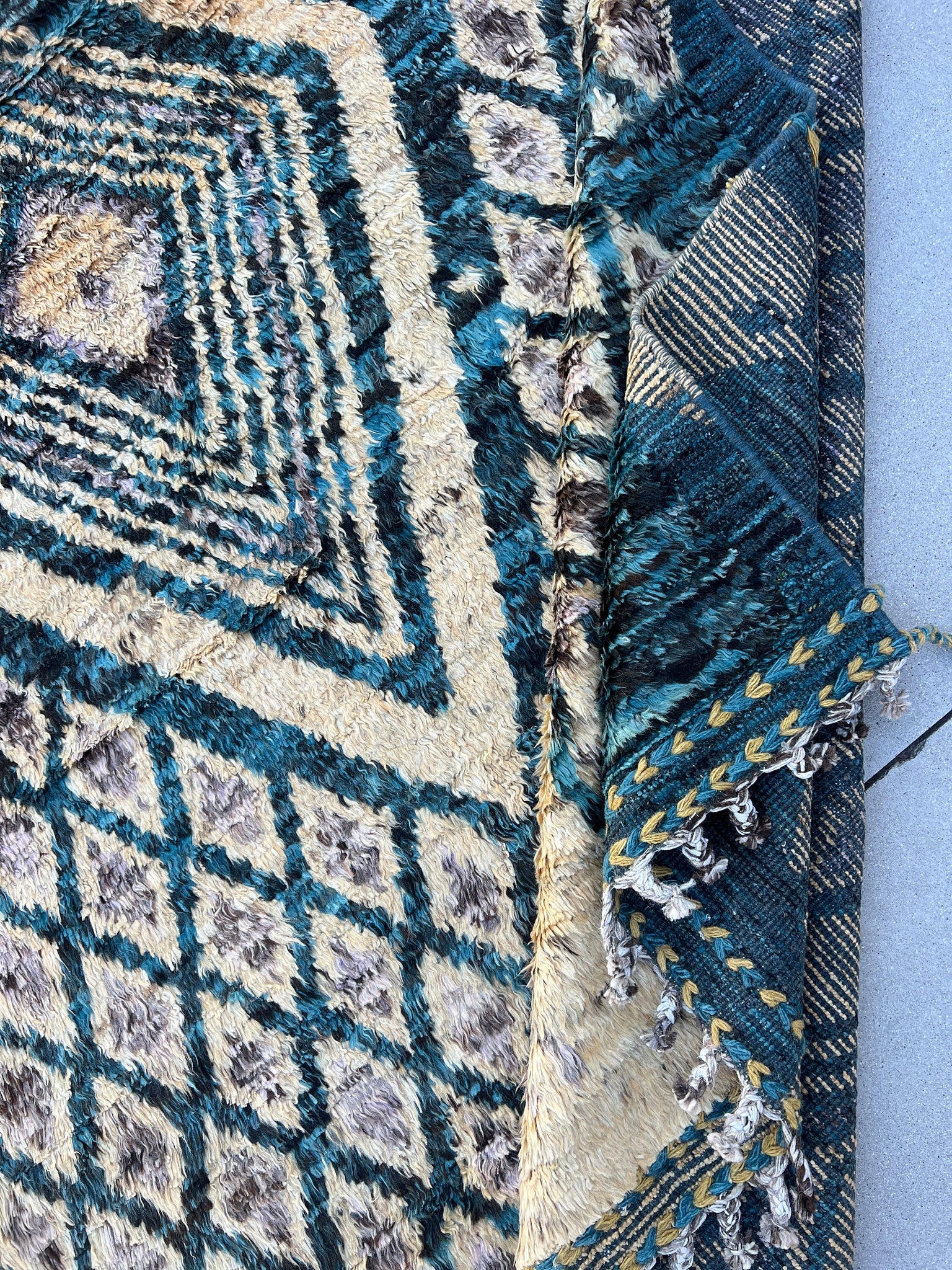 8x10 Handmade Afghan Moroccan Rug | Prussian Baby Blue Beige Cornsilk Golden Yellow Ivory Black Grey Berber Beni Plush Mrirt Boujad Flokati