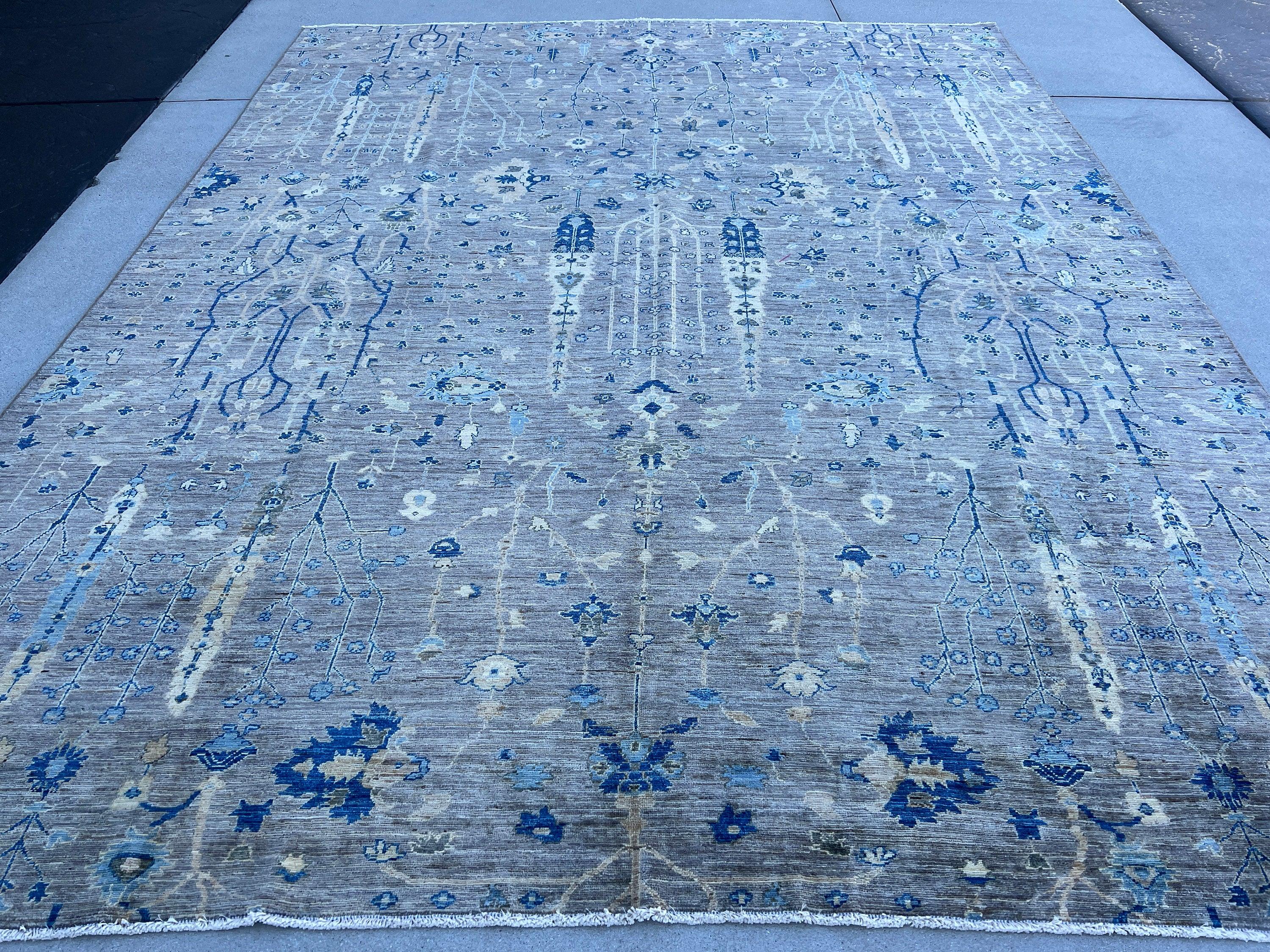 9x12 Handmade Afghan Rug | Free Rug Pad | Neutral Grey Gray Blue Beige | Tribal Floral Wool Boho Hand Knotted Bohemian Persian Oriental