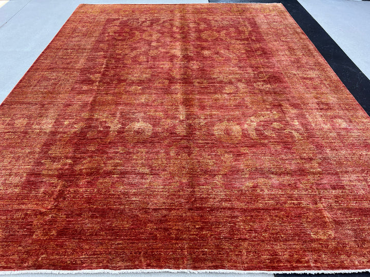 9x11~9x12 Handmade Afghan Rug | Burnt Orange Golden Brown | Tribal Wool Boho Hand Knotted Bohemian Persian Oriental Vintage Rustic