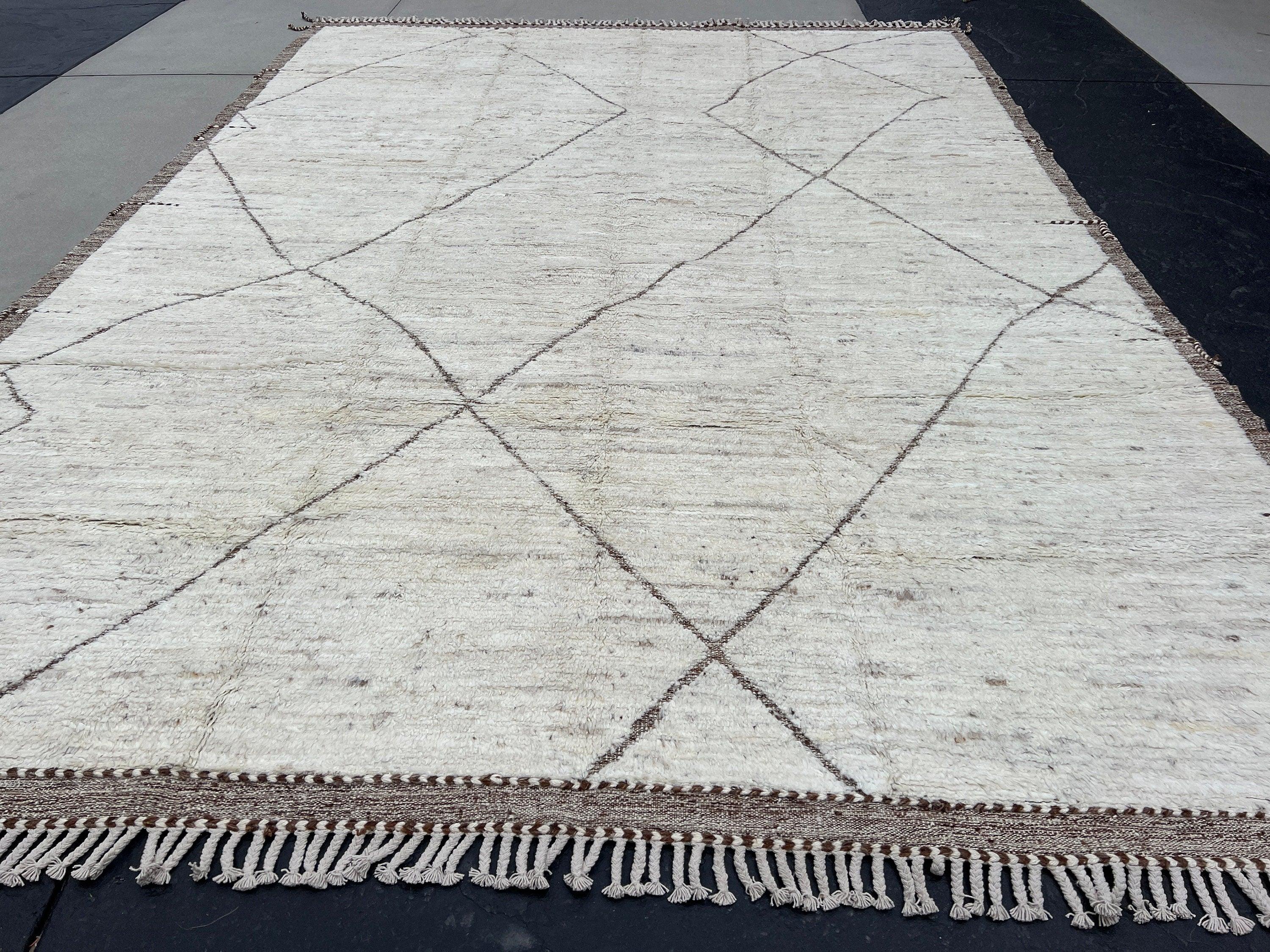 10x15 - 11x15 Handmade Afghan Moroccan Rug | Neutral Grey Ivory Cream | Berber Beni Ourain Mrirt Boujad Azilal Taznakht Flokati Wool