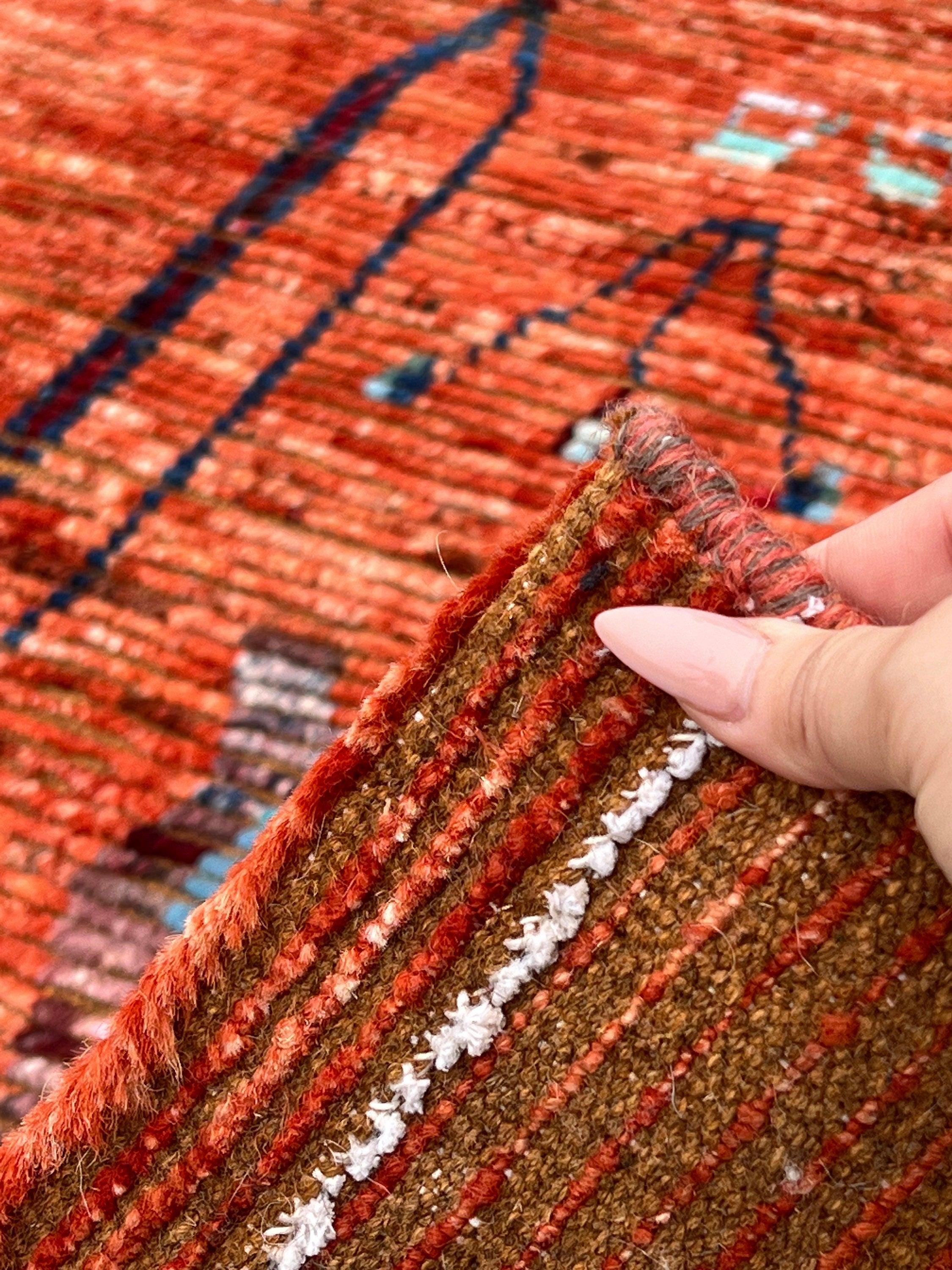 5x8~6x8 Handmade Afghan Moroccan Rug | Burnt Orange Navy Blue Blood Red Ivory White Yellow Brown | Berber Beni Ourain Mrirt Tufted Knotted