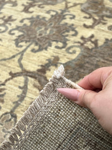 8x10 (245x305) Handmade Afghan Rug | Neutral Cream Beige Golden Brown Grey Gray | Persian Heriz Serapi Hand Knotted Wool Natural Oushak