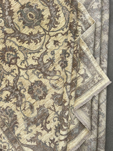 8x10 (245x305) Handmade Afghan Rug | Neutral Cream Beige Golden Brown Grey Gray | Persian Heriz Serapi Hand Knotted Wool Natural Oushak