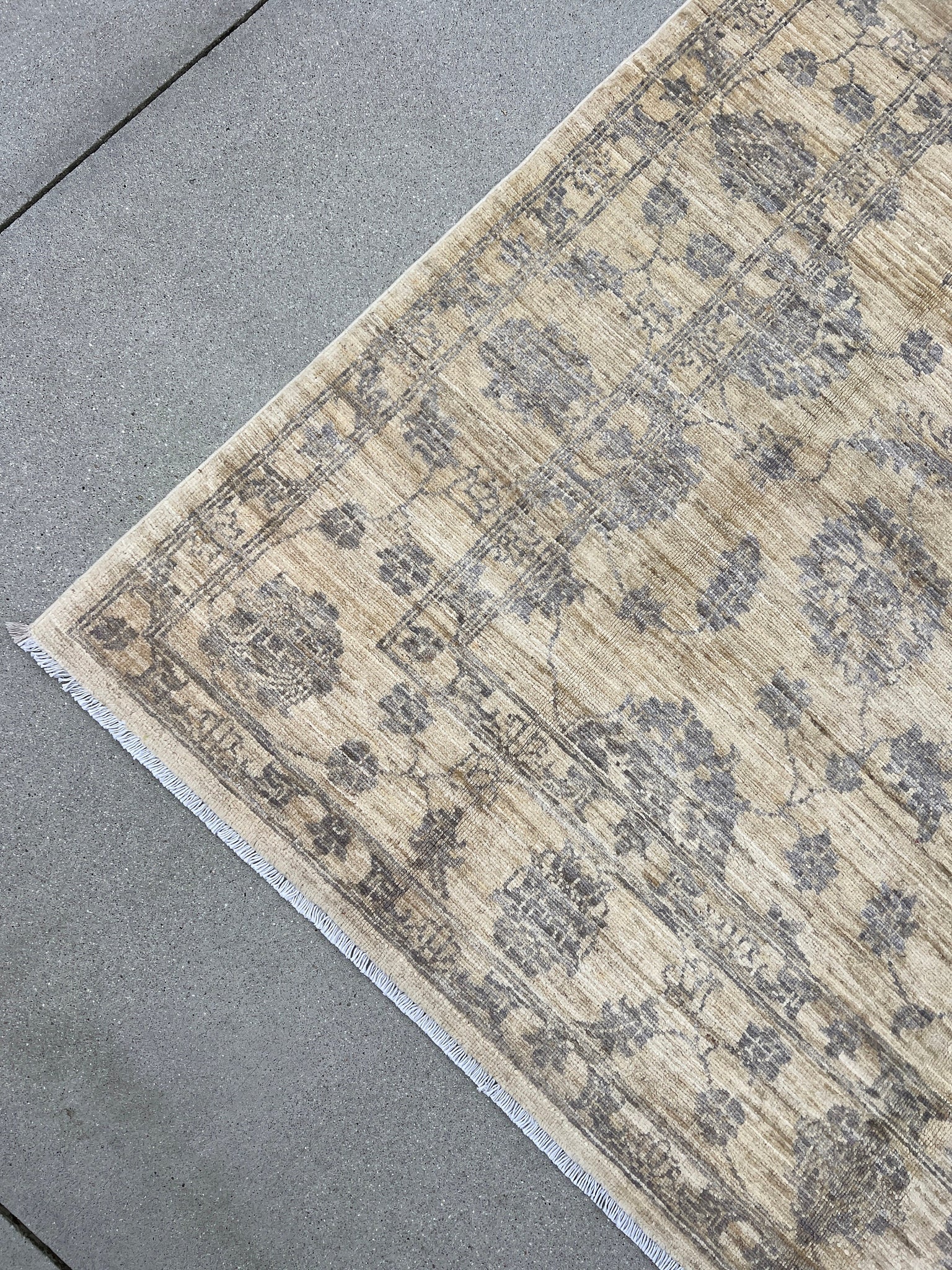 6x8 Handmade Afghan Rug | Muted Neutral Beige Grey | Hand Knotted Persian Bohemian Boho Oushak Persian Distressed