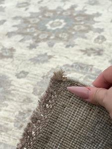 10x14 Handmade Afghan Rug | Neutral Beige Grey Green Brown | Turkish Oushak Boho Hand Knotted Persian Heriz Serapi Wool