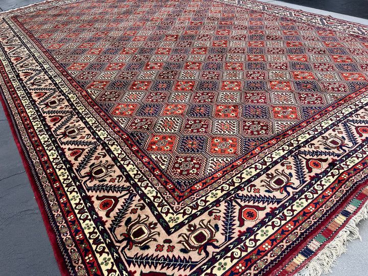 13x20 Handmade Afghan Rug | Red Maroon Blood Orange Royal Blue Green Teal Turquoise Cream Beige  | Turkish Oushak Boho Bohemian