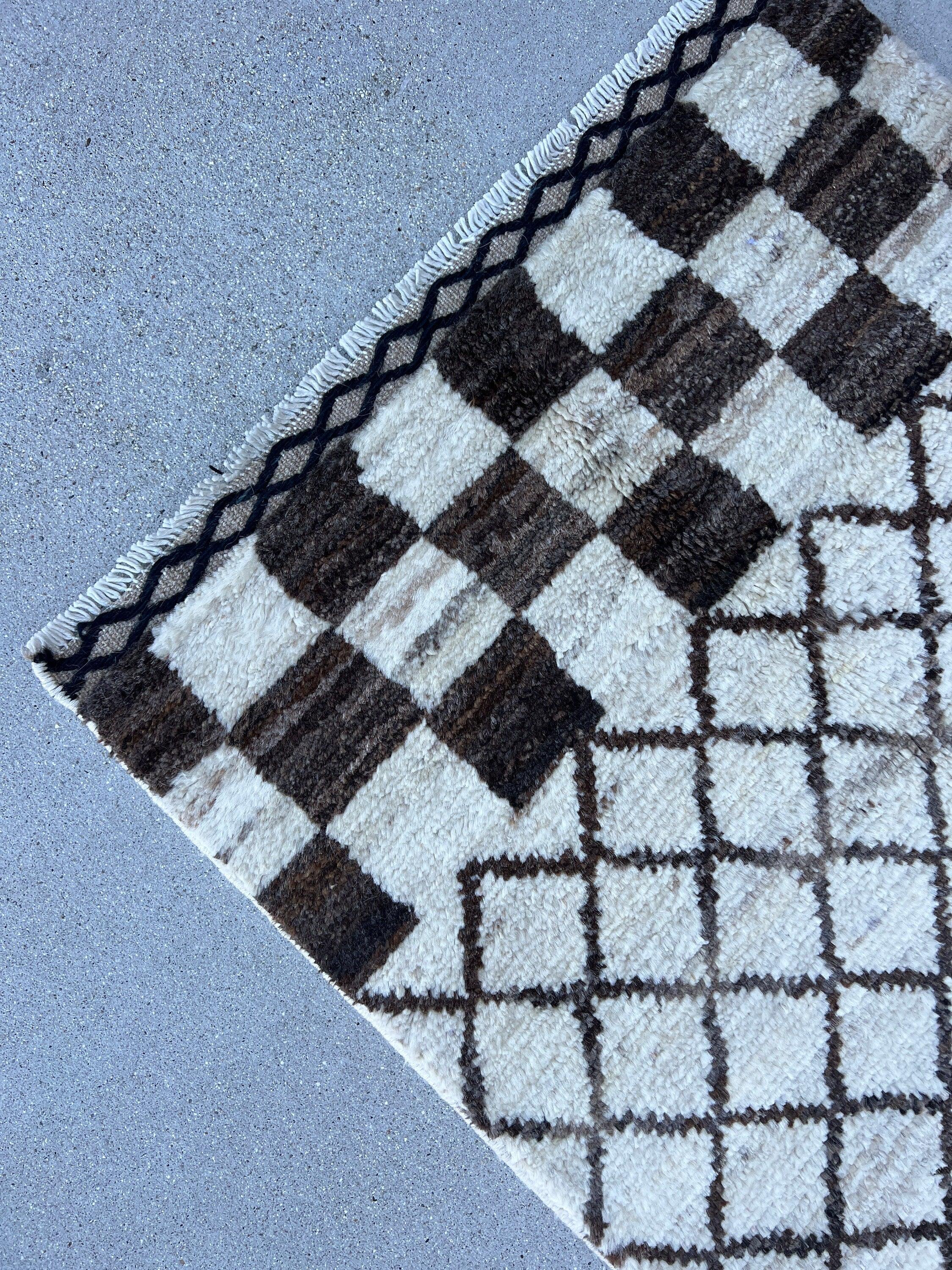 2X10 - 3X10 Handmade Afghan Moroccan Rug Runner | Cream Ivory Black | Berber Beni Ourain Wool Woolen Boho Bohemian Tribal Traditional Modern