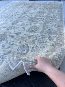 7x10 (215x305) Fair Trade Handmade Afghan Rug | Neutral Muted Cream Ivory Beige Grey Silver  | Turkish Oushak Wool Modern Contemporary Wool