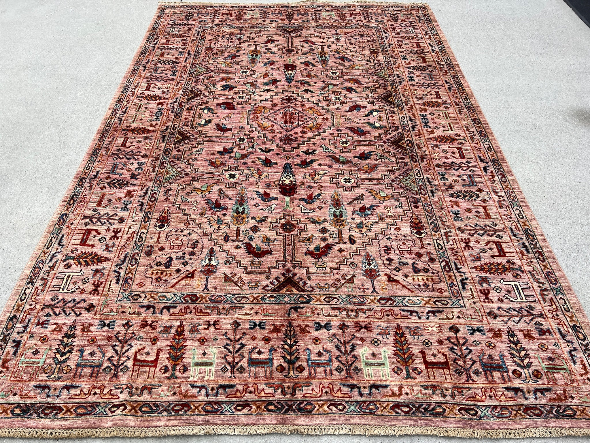 6x9 Handmade Afghan Rug | Earth Tone Brown Antique Brass Red Teal Blue Orange Ivory Mint Green | Hand Knotted Persian Bohemian Wool Oushak