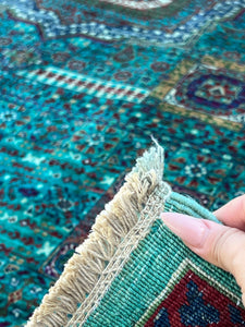 6x9~7x9 Handmade Afghan Rug | Brown Turquoise Red Blue Green Orange Purple Ivory | Knotted Persian Bohemian Boho Oushak Serapi Heriz Wool