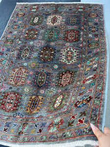 4x6 Handmade Afghan Rug | Grey Red Orange Brown Turquoise Teal Green Blue Ivory Fuchsia Pink | Wool Boho Persian Turkish Oushak Hand Knotted