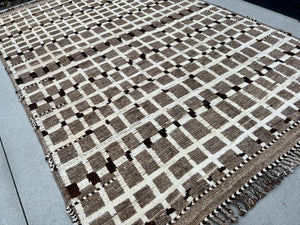 6x10 - 7x10 Handmade Afghan Moroccan Rug | Brown Beige Ivory Grey | Berber Beni Plush Turkish Wool Oushak Ourain Woolen Contemporary Boho