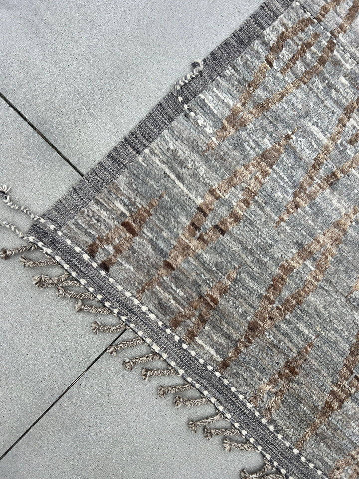 8x11 Handmade Afghan Moroccan Rug | Neutral Grey Gray Brown Ivory White | Berber Beni Plush Ourain Mrirt Turkish Wool Oushak Bohemian Woolen