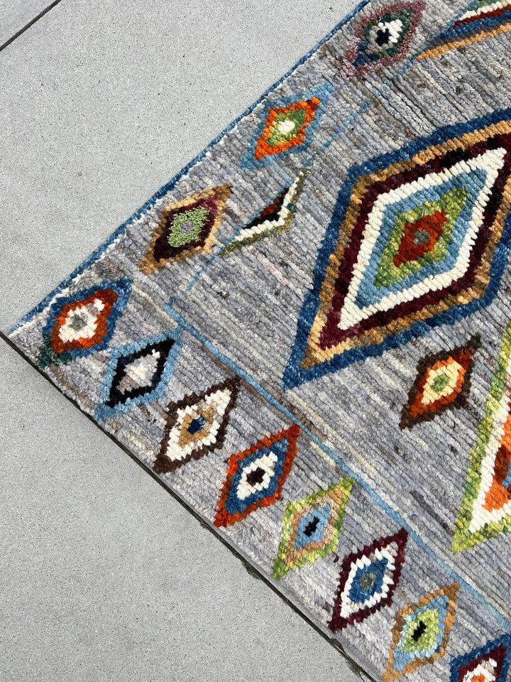 6x9 - 7x9 Handmade Afghan Moroccan Rug | Grey Sky Navy Blue Olive Green Tan Chocolate Caramel Brown Yellow Ivory White | Berber Beni Plush