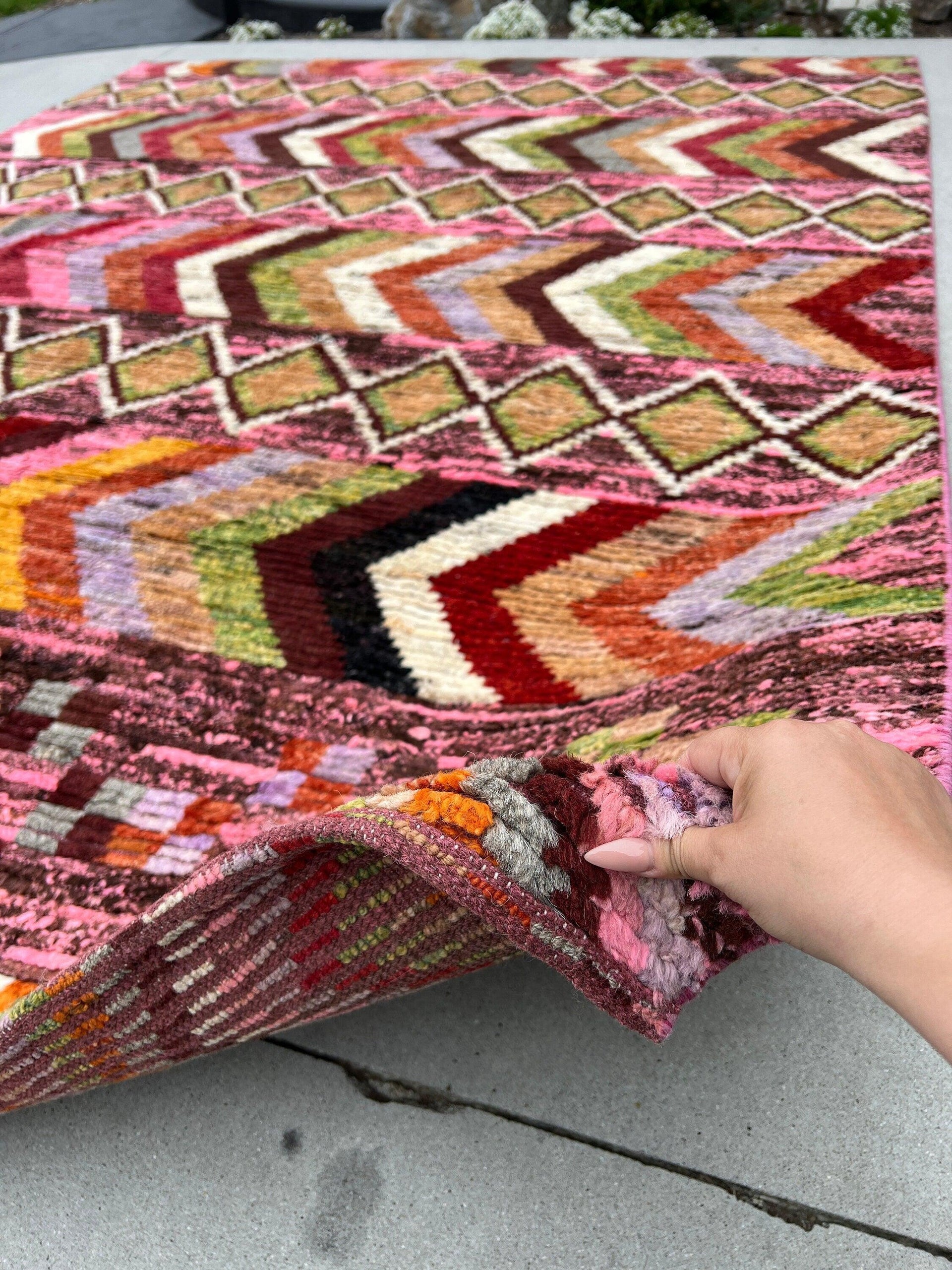 8x10 Handmade Afghan Moroccan Rug | Rose Pink Maroon Red Orange Tan Brown Green White Purple Grey | Berber Beni Plush Oushak Ourain Wool