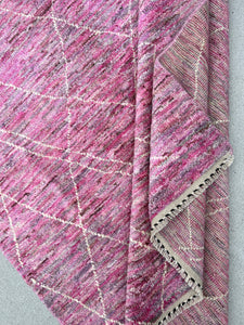 5x7 Handmade Afghan Rug | Rose Fuchsia Pink Ivory Grey Brown | Wool Boho Persian Turkish Oushak Hand Knotted Bohemian Serapi Zig Zag