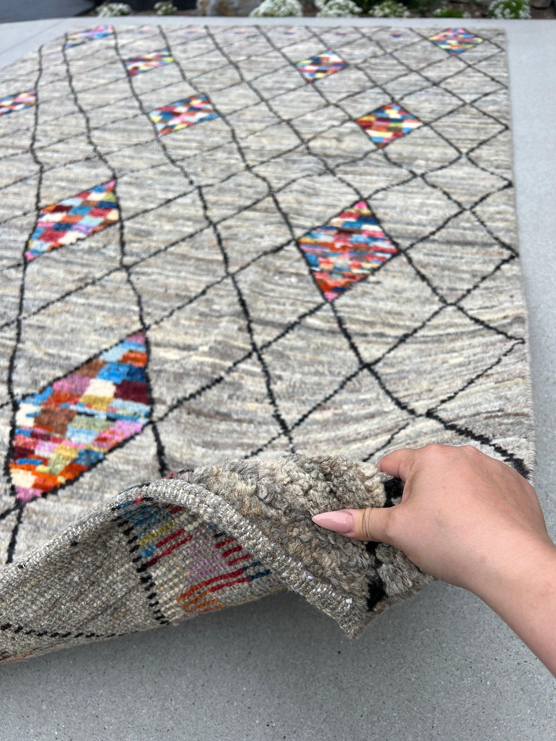 7x9 Handmade Afghan Moroccan Rug | Grey Gray Black Pink Purple Maroon Red Beige Yellow Blue Green | Berber Beni Plush Turkish Wool Woolen