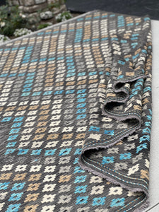 8x10 Handmade Afghan Kilim Rug | Charcoal Grey Gray Ivory Blue Brown Ivory White | Flatweave Wool Persian Turkish Oushak Outdoor Patio