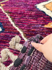 7x11 Handmade Afghan Moroccan Rug | Magenta Purple Plum Turquoise Sky Blue Orange Mocha Brown Ivory White | Berber Beni Plush Wool Soft Cozy
