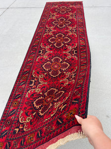 3x10 (90x305) Handmade Afghan Runner Rug | Cherry Red Mahogany Black Copper Brown Orange | Hand Knotted Floral Wool Tribal Boho Bohemian
