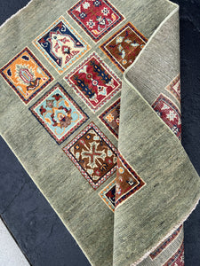 3x4 (90x120) Handmade Afghan Rug | Moss Green Red Beige Mocha Copper Brown Sky Navy Blue Orange | Hand Knotted Tribal Persian Turkish Oushak