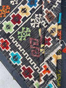 3x7~4x7 Handmade Afghan Kilim Rug | Charcoal Grey Ivory Cream Fire Orange Red Blue Yellow Maroon Green | Flatweave Flatwoven Persian Wool