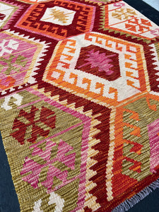 5x7 Handmade Afghan Kilim Rug | Burnt Fire Orange Mustard Yellow Rose Pink Beige Red Ivory White | Flatweave Flat Woven Geometric Outdoor