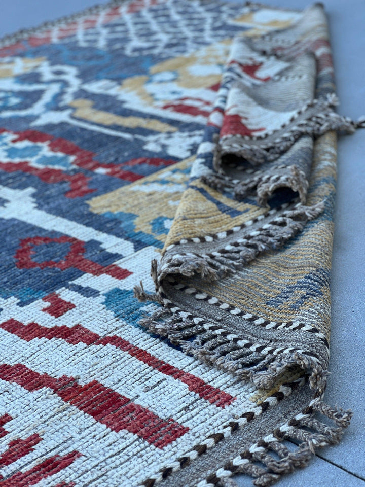 9x11 Handmade Afghan Moroccan Rug | Tan Brown Navy DenimBlue Grey Ivory White Red Black | Berber Beni Plush Turkish Wool Oushak Abstract