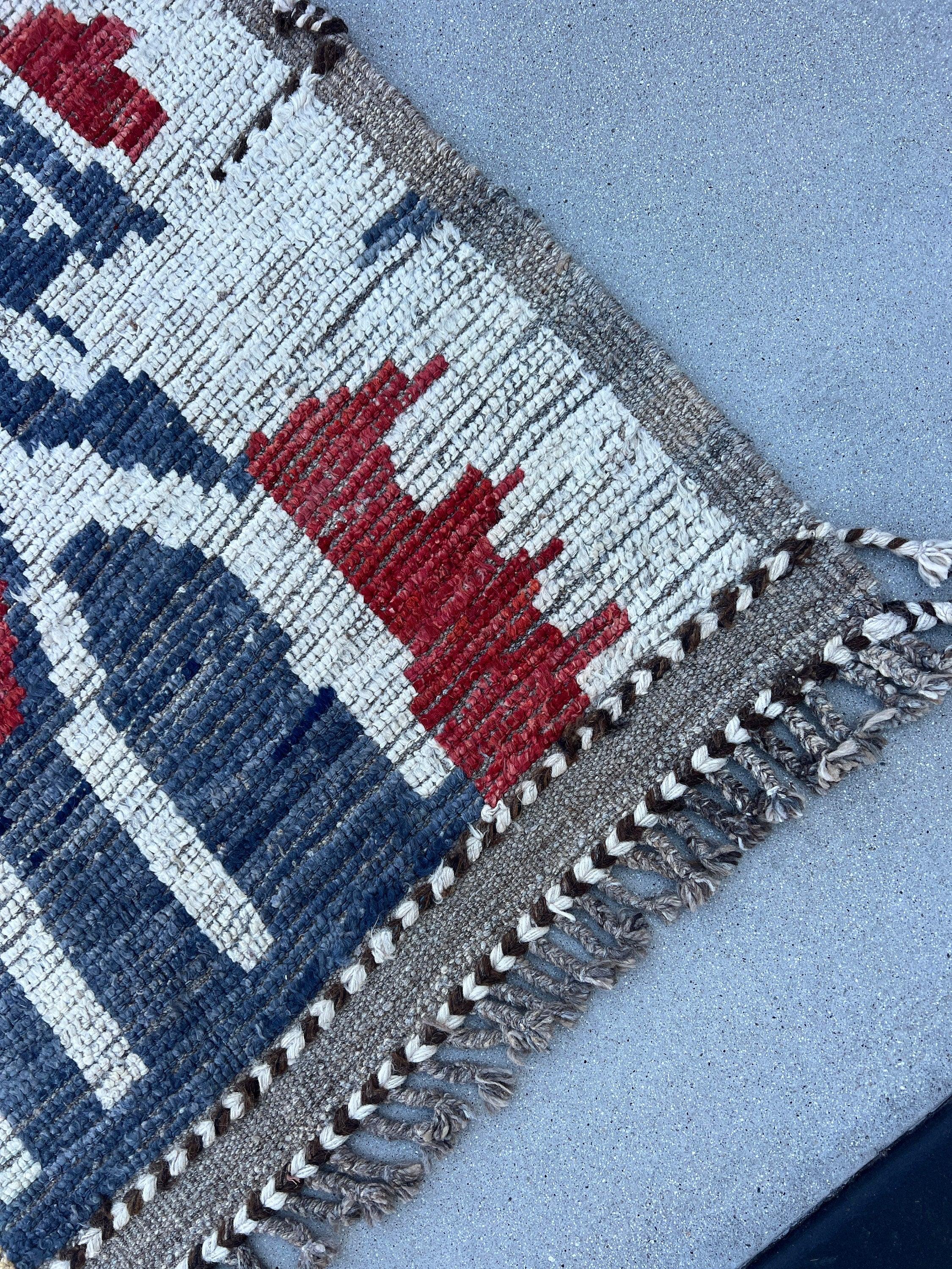 9x11 Handmade Afghan Moroccan Rug | Tan Brown Navy DenimBlue Grey Ivory White Red Black | Berber Beni Plush Turkish Wool Oushak Abstract