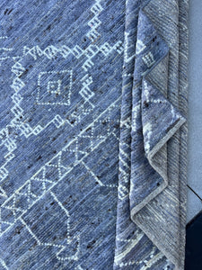 9x10 Handmade Afghan Moroccan Rug | French Blue Lavender Ivory White Grey | Berber Beni Ourain Mrirt Boujad Beni Soud Flokati Wool Plush