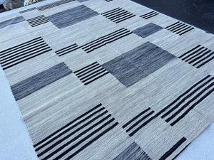 7x10 Handmade Afghan Kilim Rug | Neutral Charcoal Grey Black | Flatweave Flatwoven Wool Hand Knotted Modern Contemporary Abstract Industrial