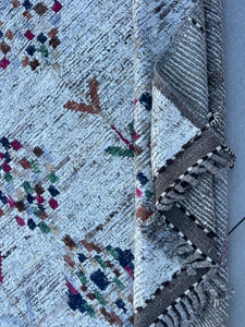 7x11 Handmade Afghan Moroccan Rug | Ivory Creamy Grey Fuchsia Pink Green Light Brown Navy Blue Black | Berber Beni Plush Turkish Wool Oushak