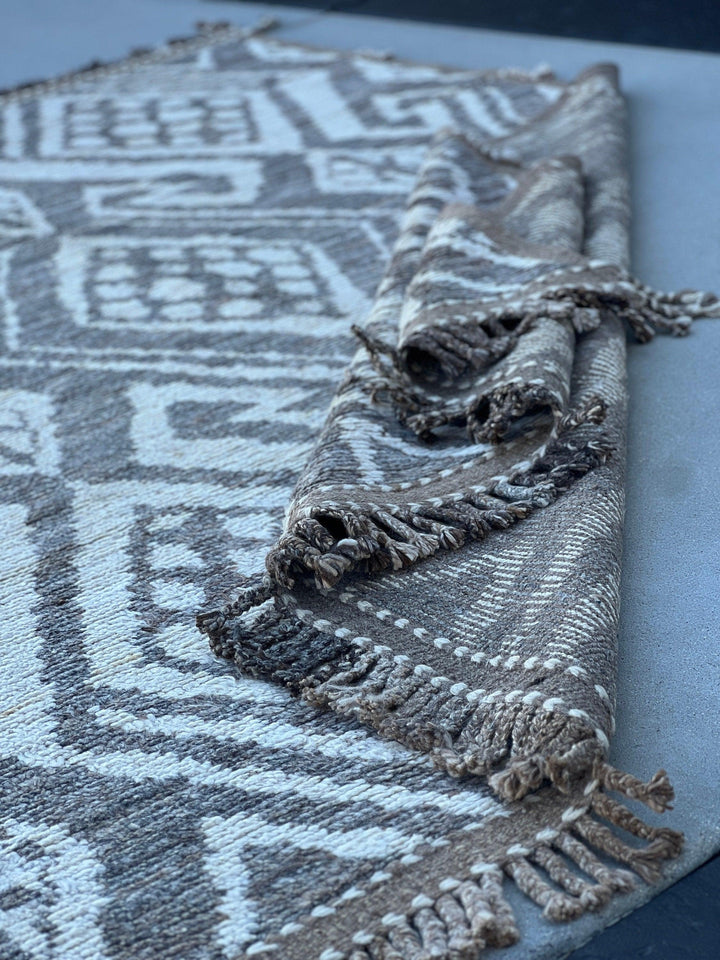 7x10 Handmade Afghan Moroccan Rug | Neutral Ivory Cream Grey Brown | Berber Beni Plush Turkish Wool Oushak Bohemian Hand Knotted Persian