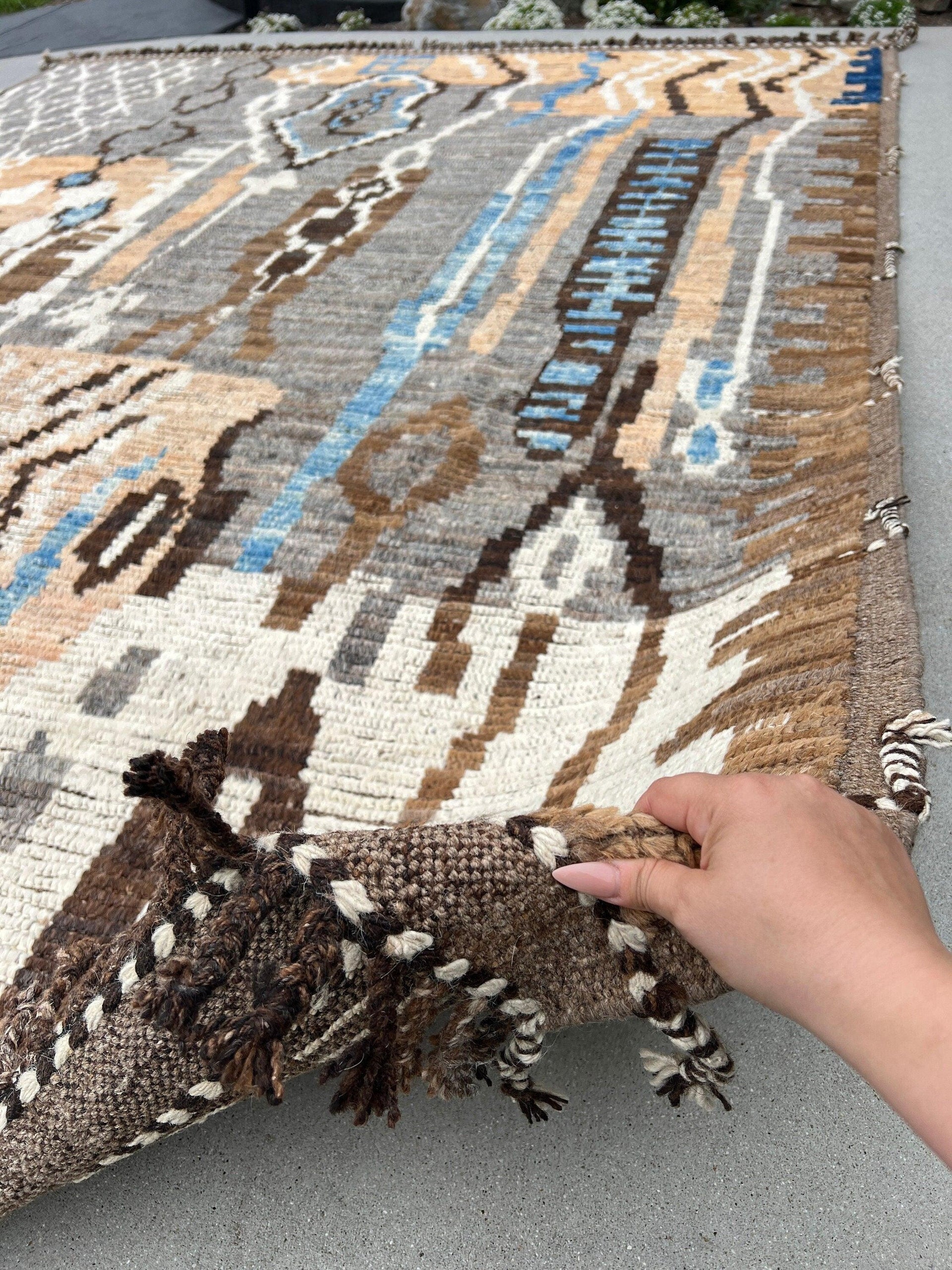 9x11 Handmade Afghan Moroccan Rug | Mocha Caramel Coffee Brown Peach Grey Black Blue Ivory White | Berber Beni Mrirt Boujad Flokati Plush