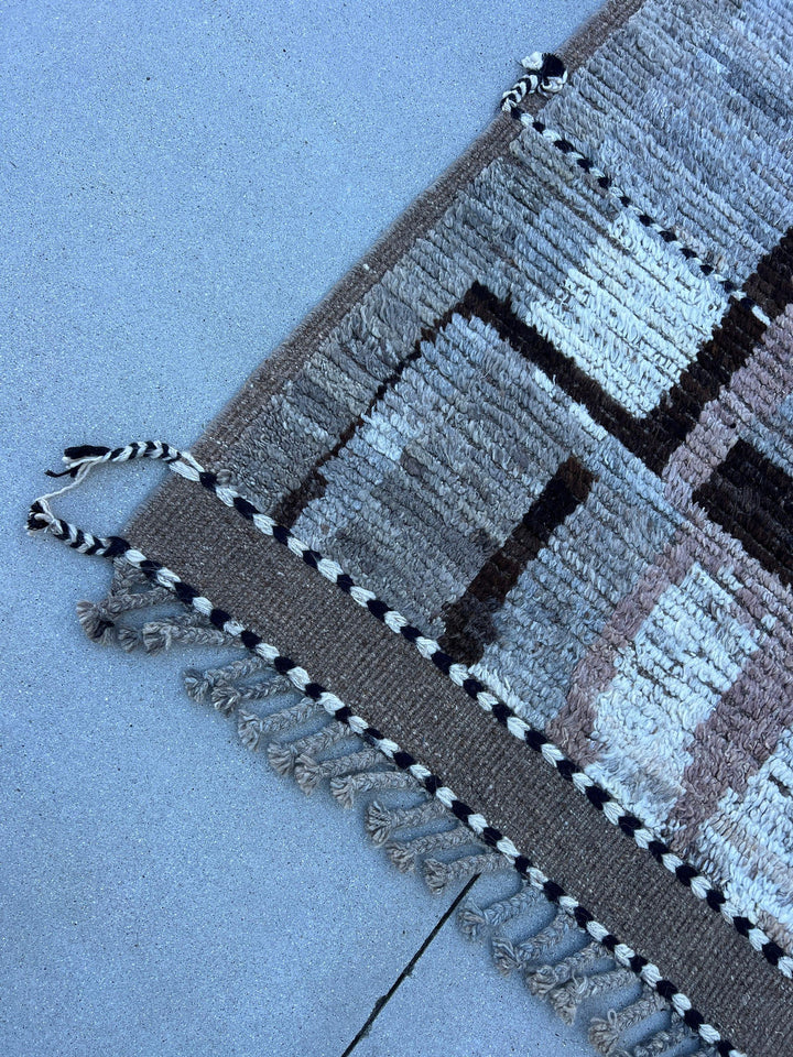 9x13 Handmade Afghan Moroccan Rug | Free Rug Pad | Umber Mocha Brown Grey Ivory White Black | Berber Beni Flokati Plush Turkish Wool Oushak