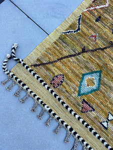 9x13 Handmade Afghan Moroccan Rug | Mustard Golden Yellow Brown Navy Blue Red White Teal Black | Berber Beni Mrirt Boujad Flokati Plush Wool