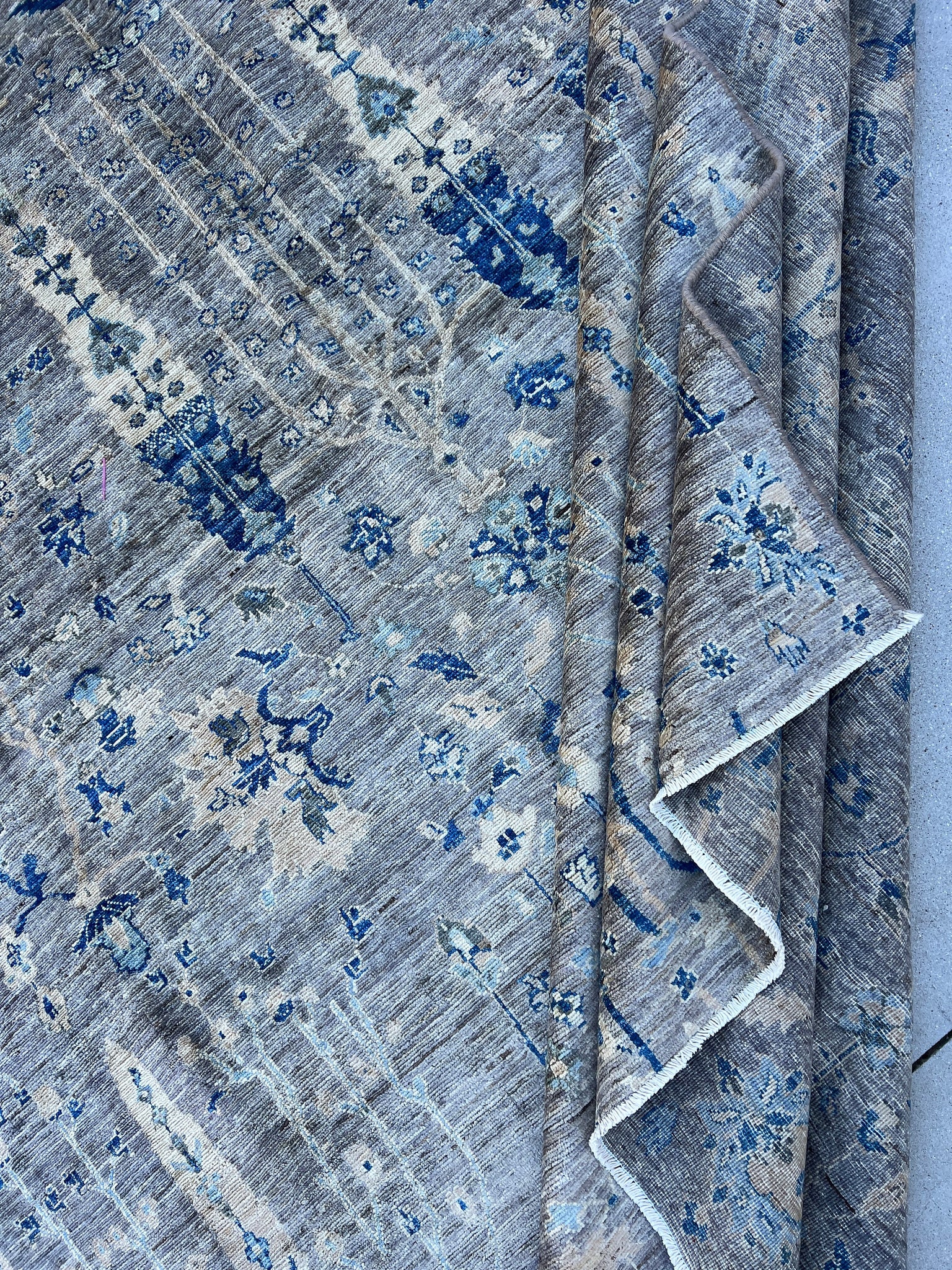 9x12 Handmade Afghan Rug | Free Rug Pad | Neutral Grey Gray Blue Beige | Tribal Floral Wool Boho Hand Knotted Bohemian Persian Oriental