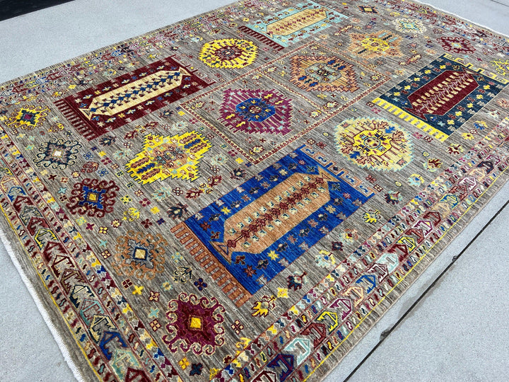 6x8 Handmade Afghan Rug | Earth Tone Brown Grey Teal Golden Yellow Red Brown Ivory White Blue | Hand Knotted Persian Oriental Wool Bohemian