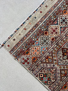 6x9 Handmade Afghan Rug | Light Grey Red Brown Orange Pine Green Ivory White Black Denim Blue | Hand Knotted Persian Bohemian Wool Oushak