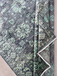 6x8 Handmade Afghan Rug | Charcoal Grey Pine Teal Green Ivory Beige | Hand Knotted Persian Bohemian Boho Oushak Heriz Serapi Wool