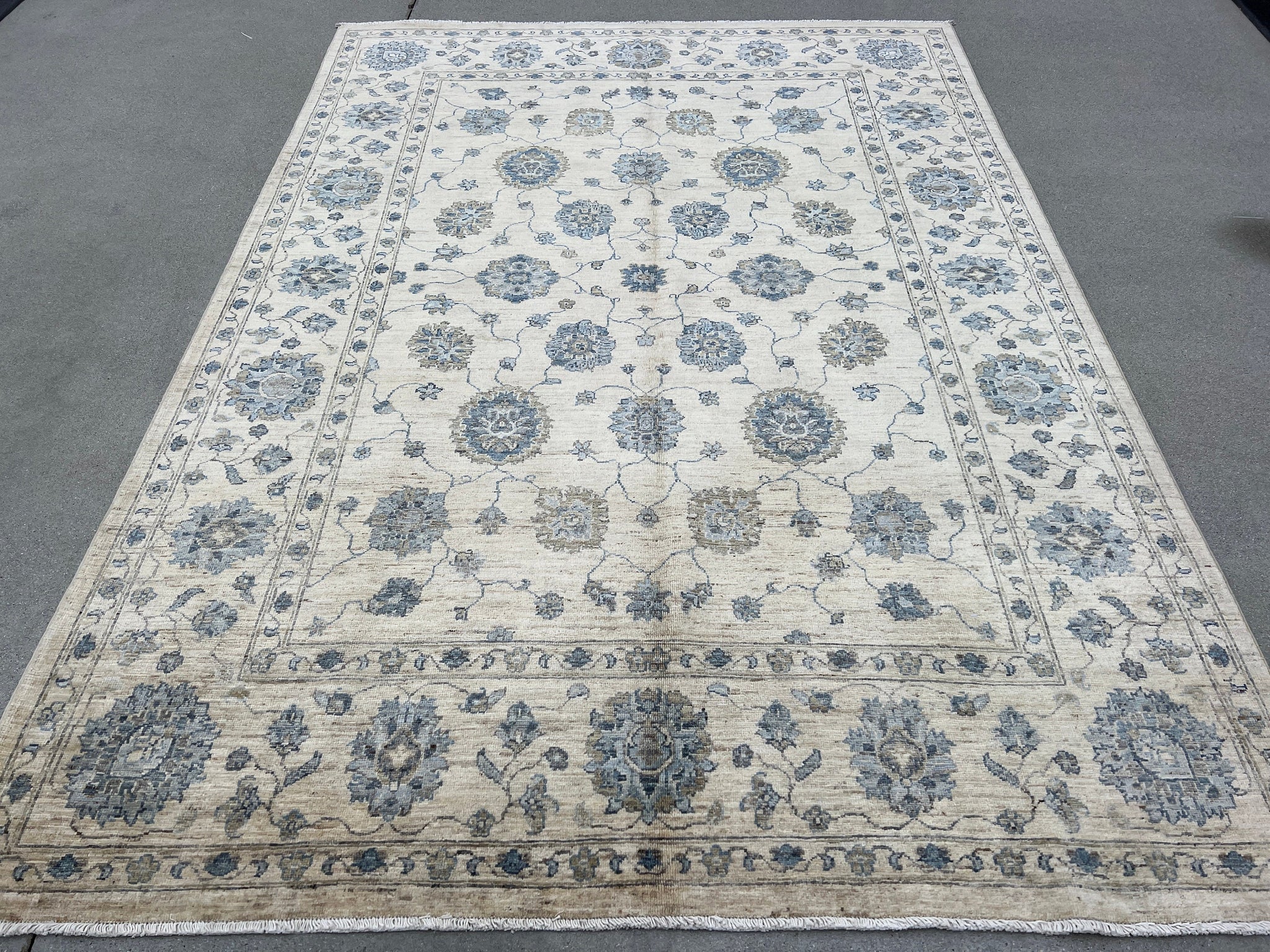 6x8 Handmade Afghan Rug | Muted Neutral Beige Grey Blue Olive Green | Hand Knotted Persian Bohemian Boho Oushak Persian Distressed