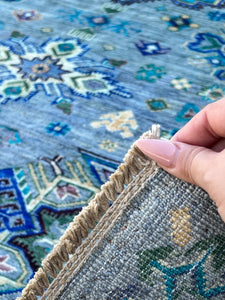 6x8 Handmade Afghan Rug | Grey Blue Royal Turquoise Green Beige Ivory Indigo Lilac | Hand Knotted Persian Bohemian Boho Oushak Serapi Heriz