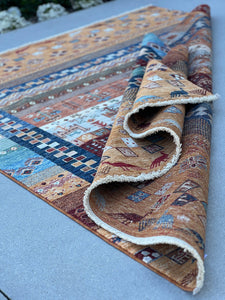 5x7 (180x200) Handmade Afghan Rug | Caramel Mocha Chocolate Brown Navy Denim Blue Teal Red Maroon Ivory Green | Hand Knotted Oushak