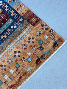 5x7 (180x200) Handmade Afghan Rug | Caramel Mocha Chocolate Brown Navy Denim Blue Teal Red Maroon Ivory Green | Hand Knotted Oushak