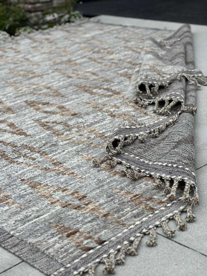 8x11 Handmade Afghan Moroccan Rug | Neutral Grey Gray Brown Ivory White | Berber Beni Plush Ourain Mrirt Turkish Wool Oushak Bohemian Woolen